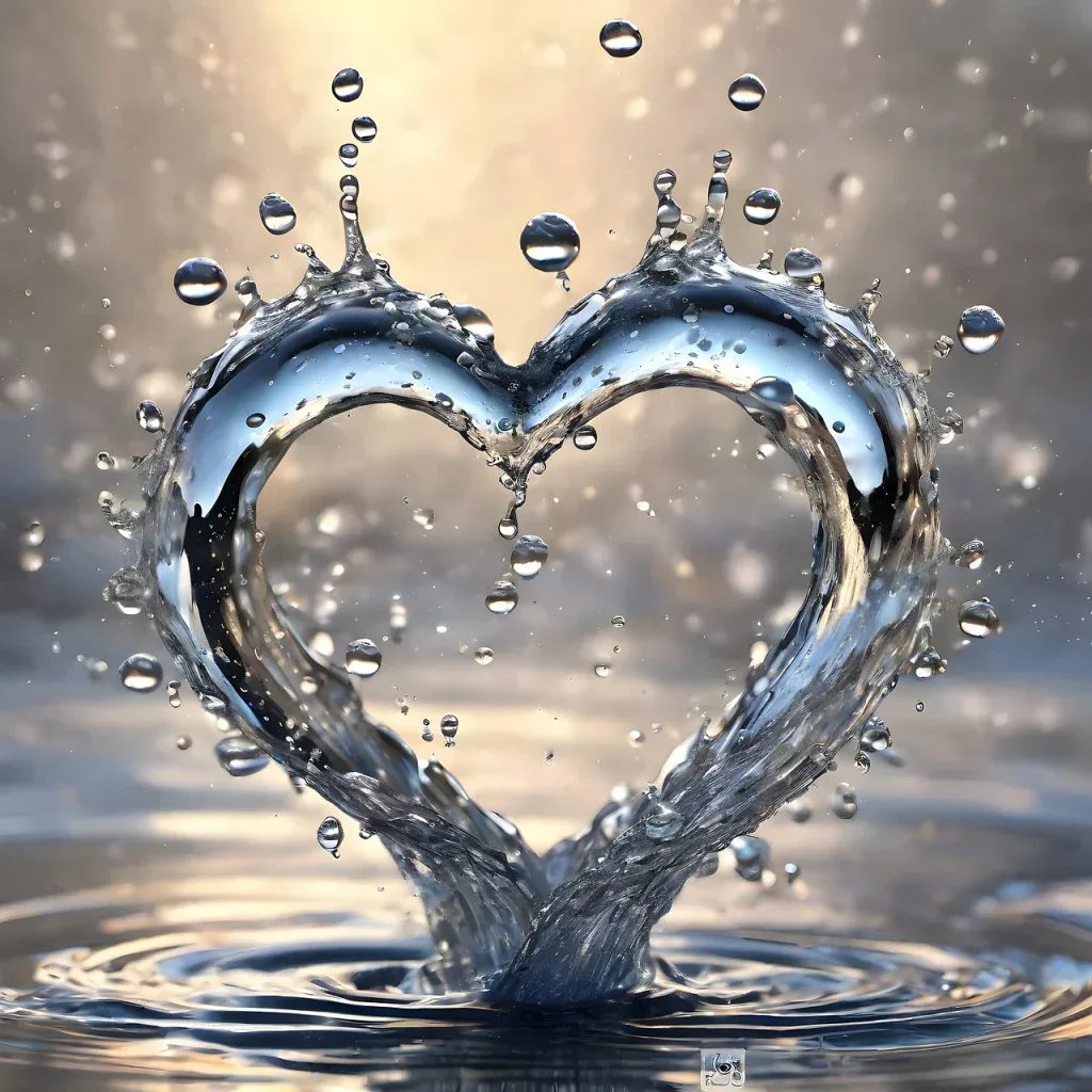 Arbeite mit mir: Herzform aus Wasserspritzern – Symbolbild für emotionale Klarheit, Potenzialentfaltung und Begleitung bei Rosmary Weiss