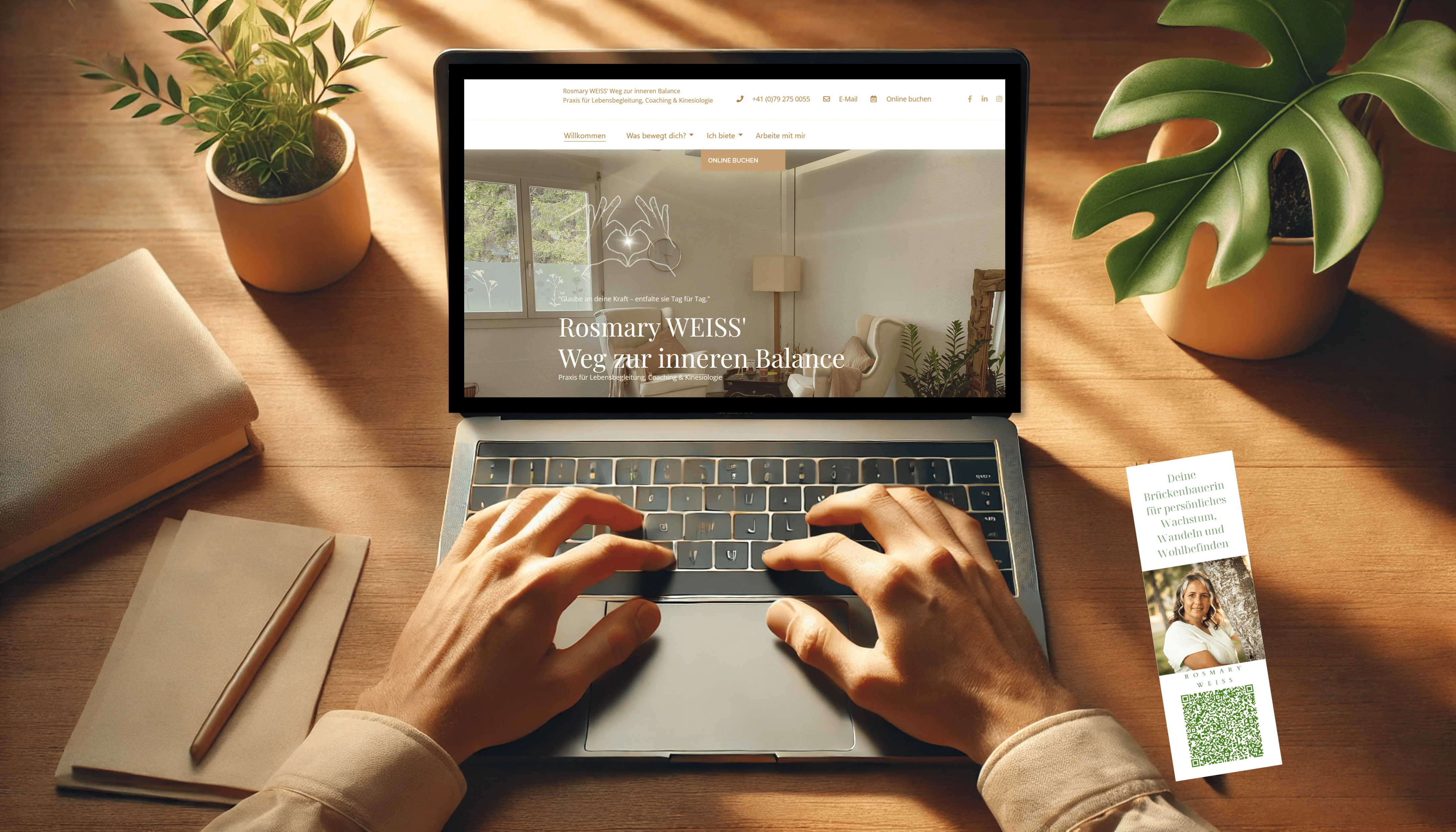 ONLINE BUCHEN: Buche deine Sitzung flexibel – online über Google Meet oder persönlich in der Praxis von Rosmary Weiss.