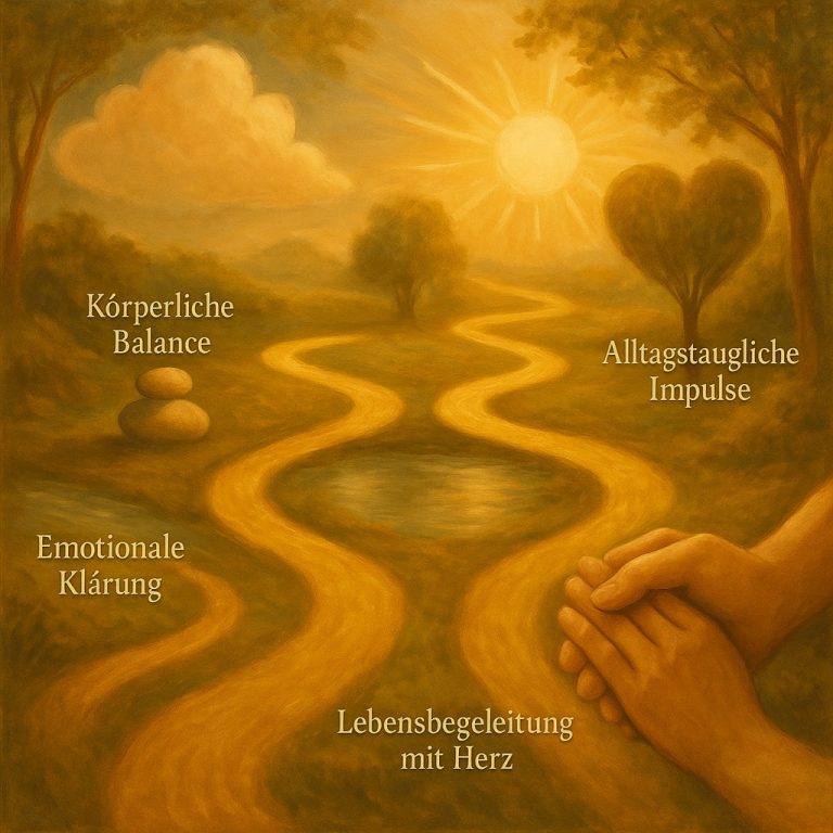 ich biete: Symbolische Darstellung der 5 Wege von Rosmary Weiss: Emotionale Klärung, Körperliche Balance, Mentale Stärkung, Alltagstaugliche Impulse, Lebensbegleitung mit Herz